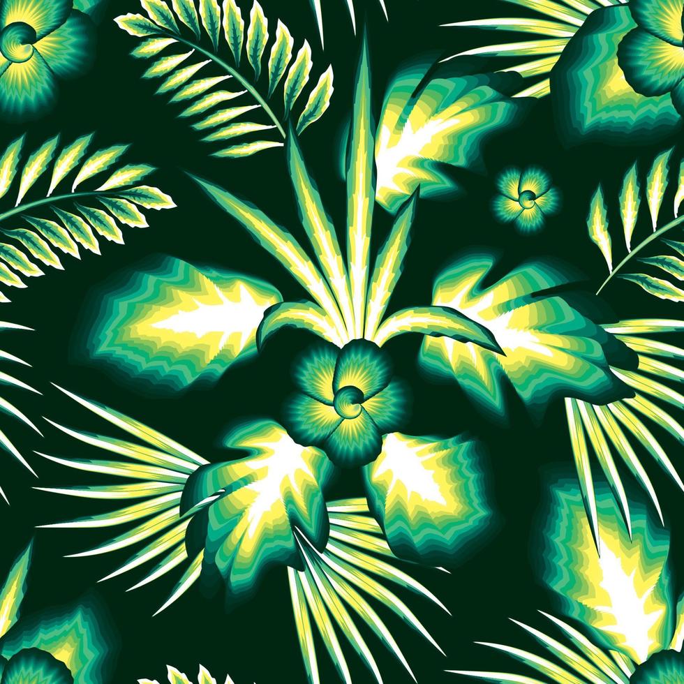 follaje de plantas de patrones sin fisuras tropicales coloridos con hojas de helecho de moda y flor abstracta en estilo de color monocromático. diseño vectorial impresión de la selva. verano tropical exótico. fondo de la naturaleza vector