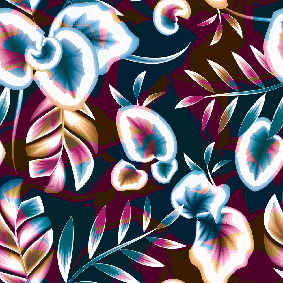 abstract tropical calla leaves seamless pattern with colorful plants and foliage on dark backgro1und. Colorful stylish floral. Floral background. Exotic tropics. Summer design. nature pattern. vector