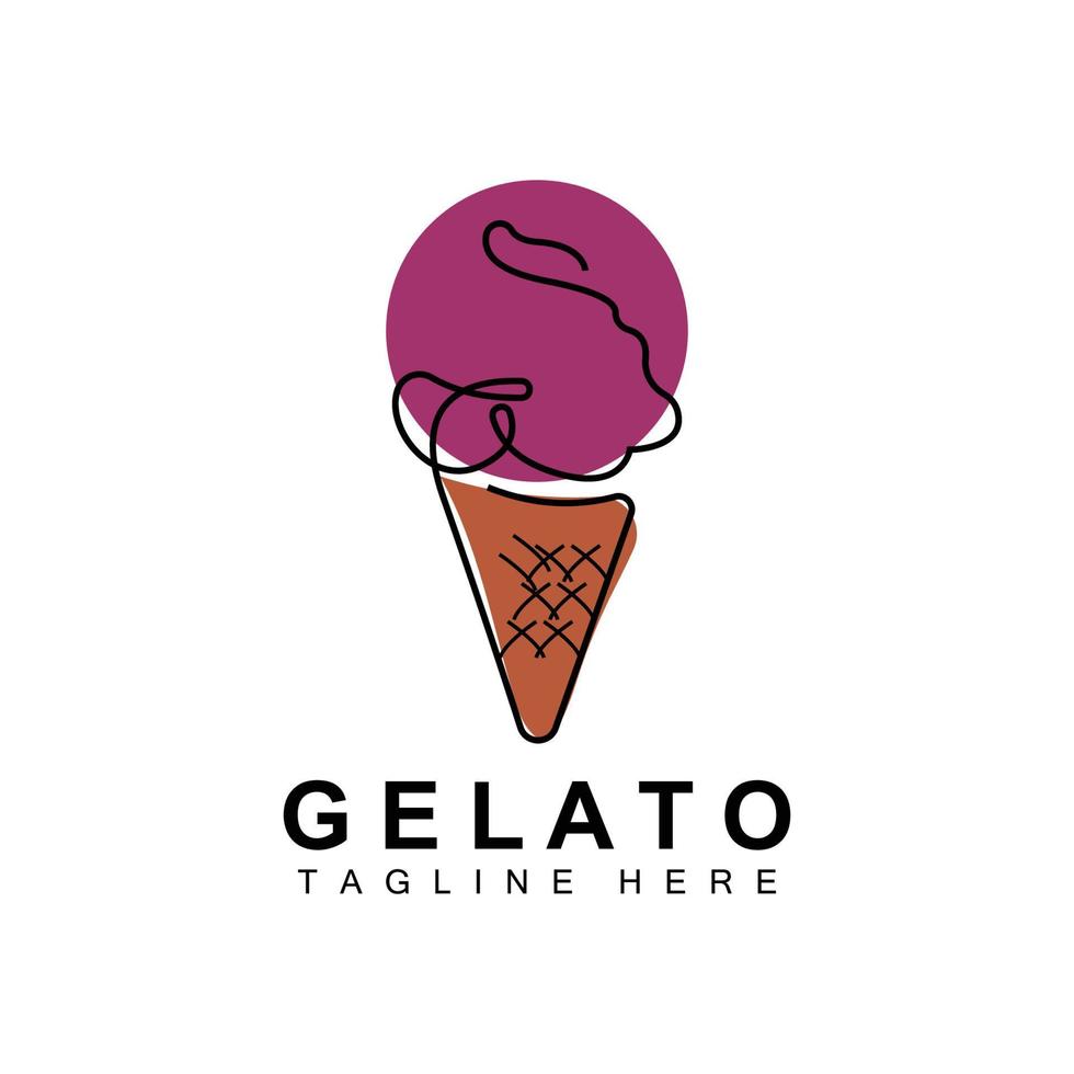 Ice Cream Gelato Logo Design, Sweet Soft Cold Food, Vector Brand Company Products