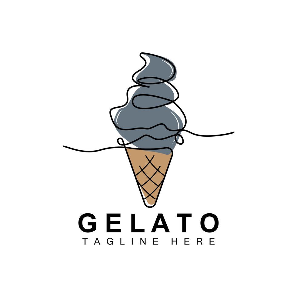 Ice Cream Gelato Logo Design, Sweet Soft Cold Food, Vector Brand Company Products