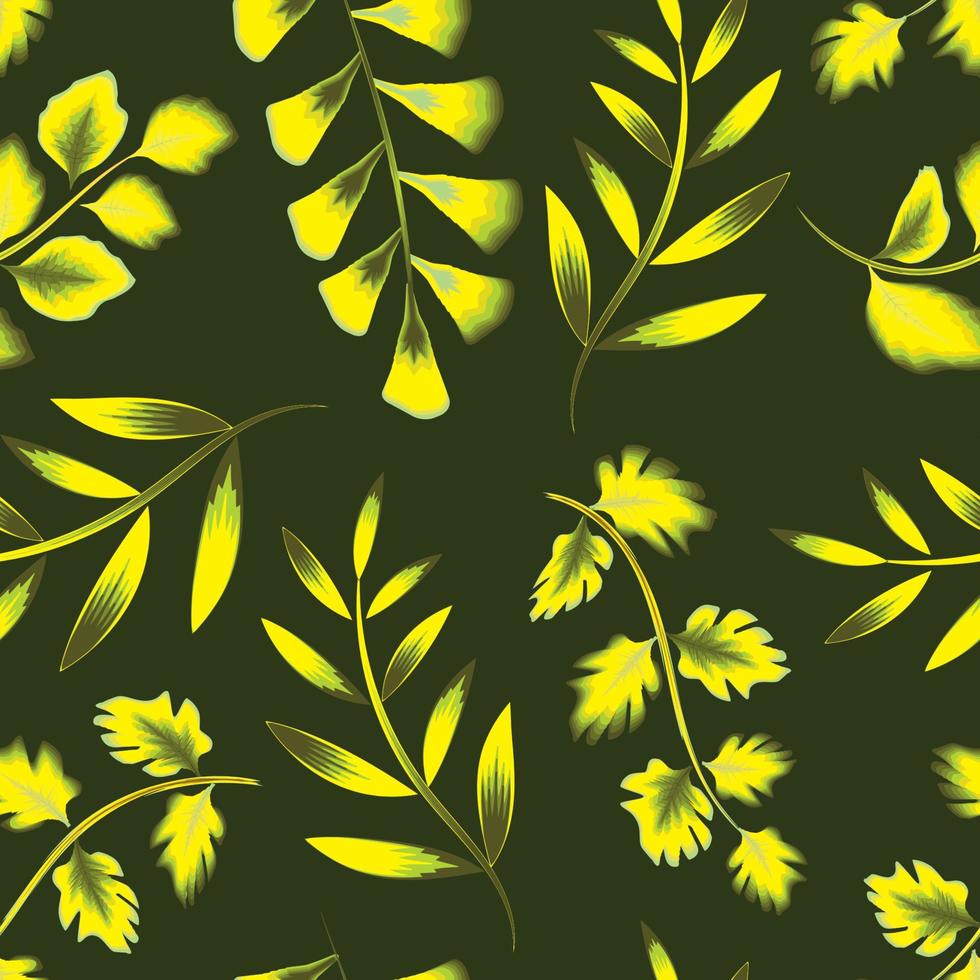 patrón transparente de follaje verde con hojas de plantas tropicales y follaje sobre fondo oscuro. diseño vectorial impresión de la selva. fondo floral. trópicos exóticos. diseño de verano. papel pintado de la naturaleza. primavera vector