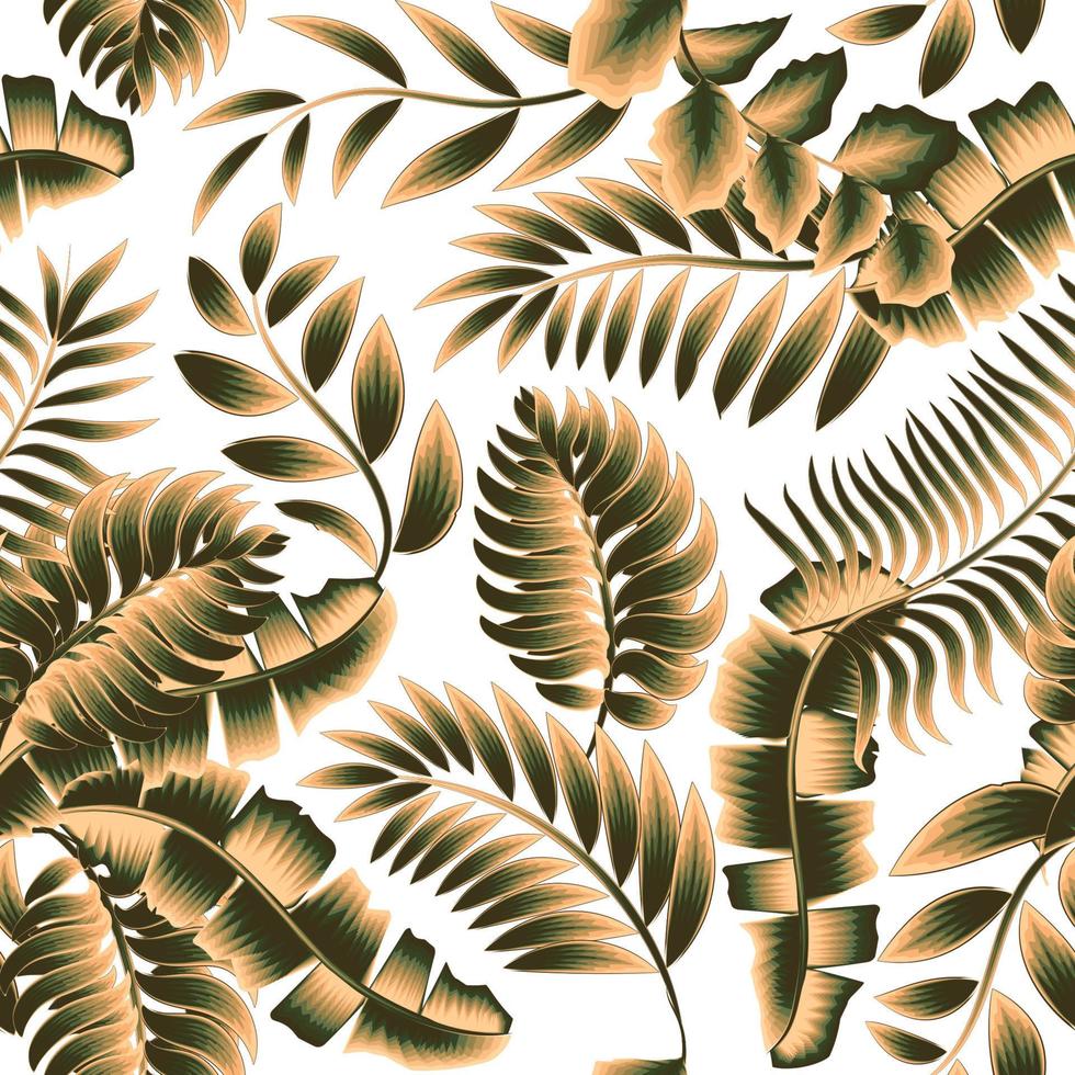 hojas de plátano doradas con palmeras tropicales de patrones sin fisuras a la moda. papel pintado tropical. impresión de la selva. verano exótico. diseño vectorial decorativo. textura de la tela vector