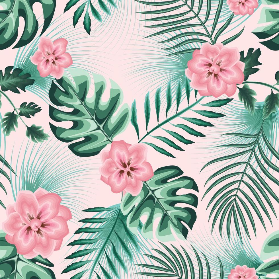 Trend abstract seamless pattern with colorful tropical fern leaves and plants on pastel background. Vector design. Jungle print. Floral background. nature wallpaper. Summer