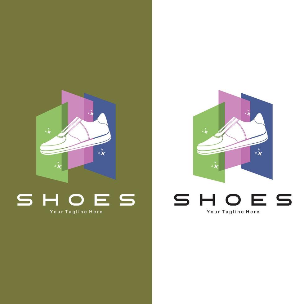 Sneakers Shoe Logo Design, vector illustration of trending youth footwear, simple funky concept