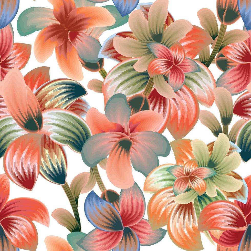 colorful flowers background vector seamless pattern realistic. tropical floral seamless pattern fashionable. flowers decorative. summer design. floral wallpaper. fabric texture. nature wallpaper