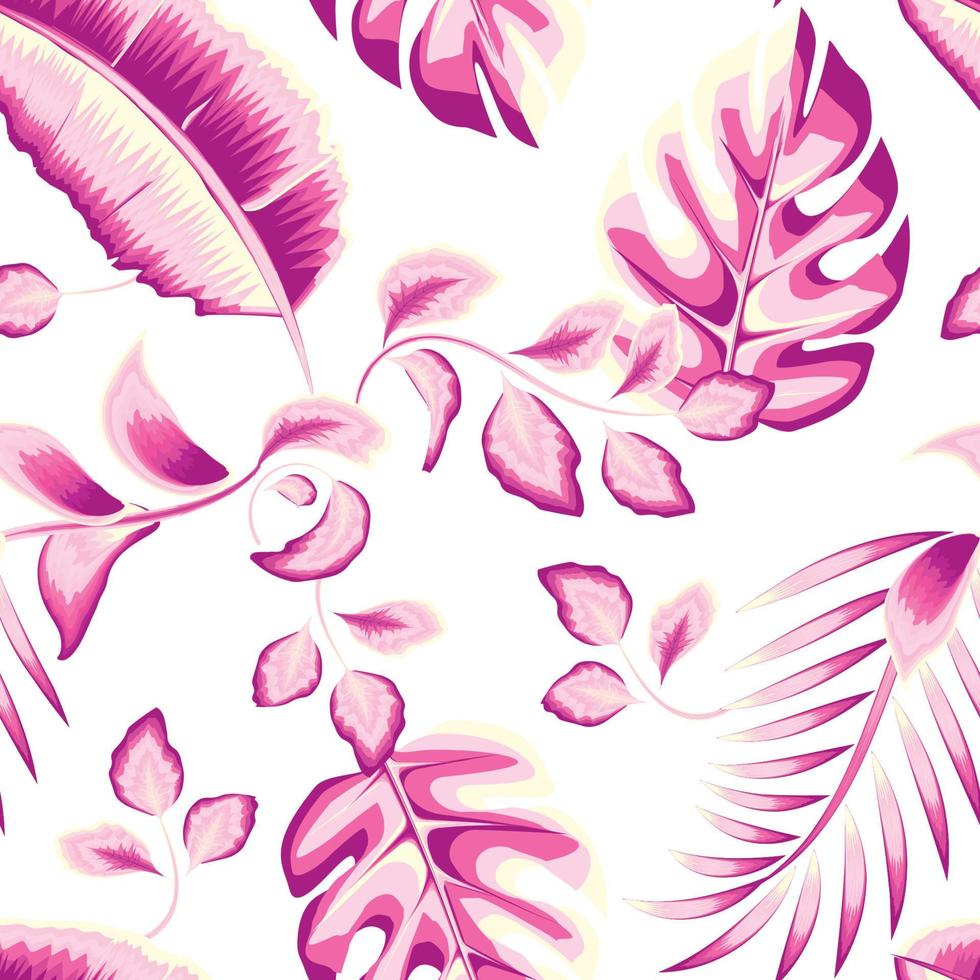 patrón de costuras tropicales rosas abstractas con hojas de helecho monstera de plátano y follaje de plantas sobre fondo claro. impresión de la selva. papel pintado de la naturaleza. fondo tropical. papel pintado de otoño vector