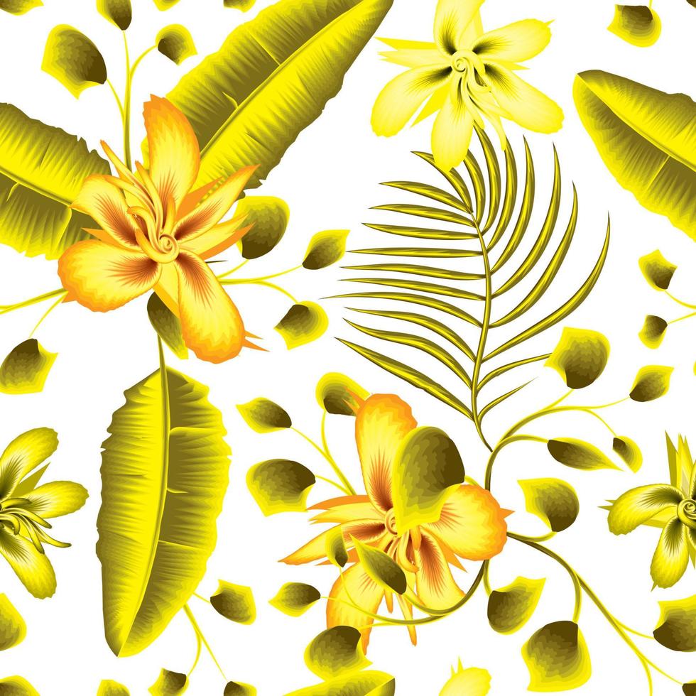 Seamless pattern of Hand drawn sketch Tropical palm bananas leaves. Beautiful seamless background with tropical plant on white. fashionable texture. jungle wallpaper. exotic summer. nature wallpaper vector