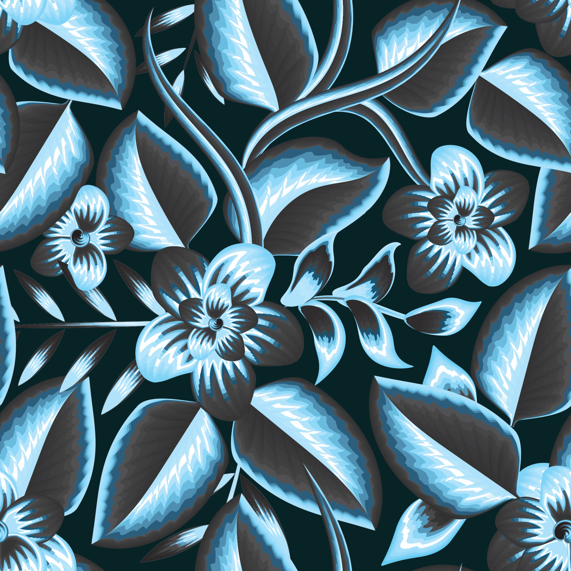 New Flora print wallpaper in light blue New Flora print