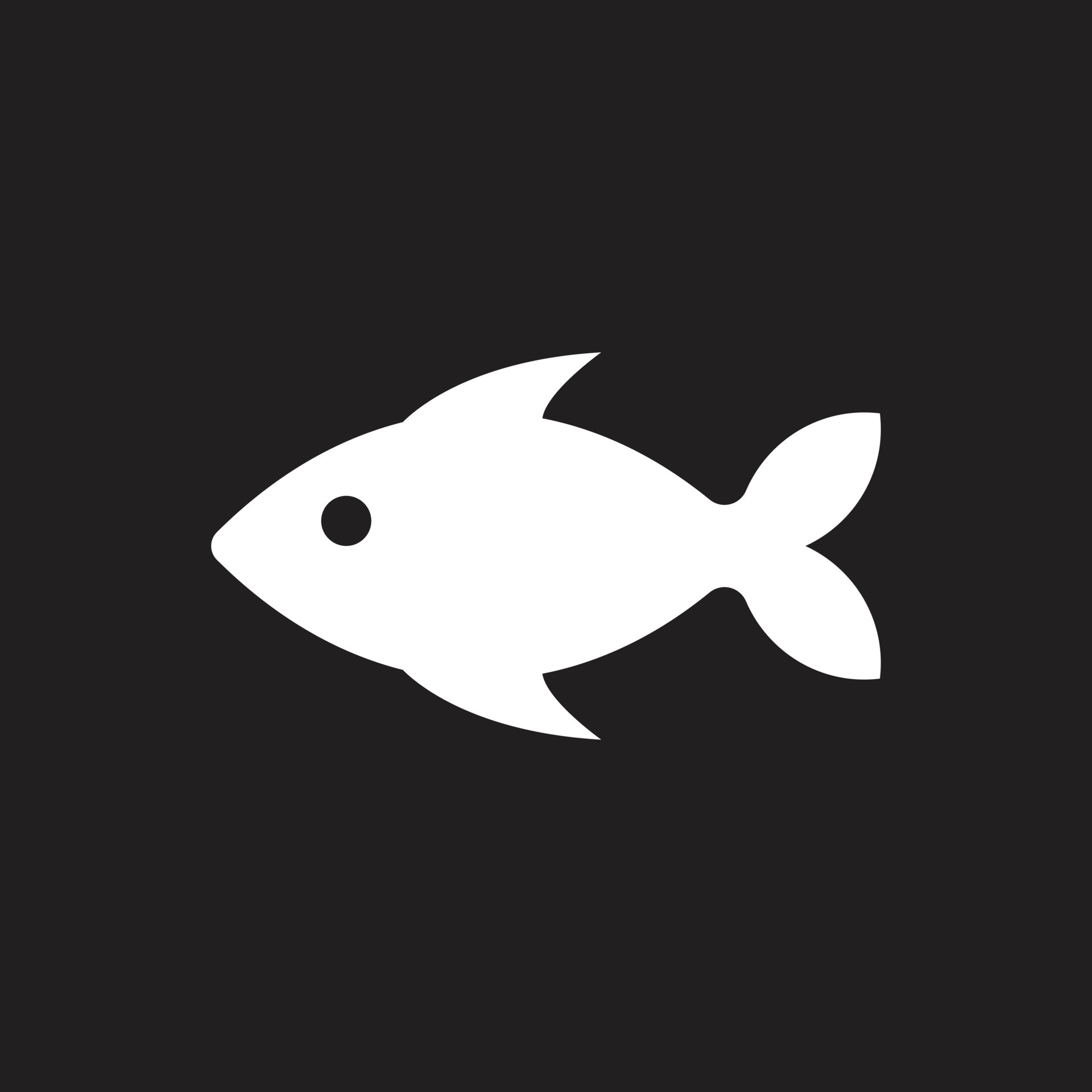 eps10 icono sólido de pescado vectorial blanco aislado en fondo negro