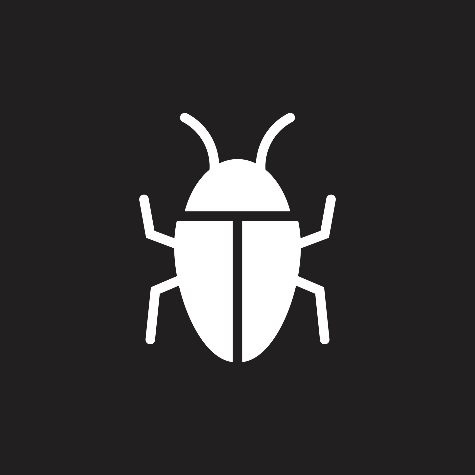 eps10 white vector program bug animal icon isolated on black background