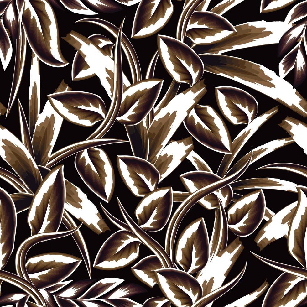branched leaves seamless tropical pattern vector design in monochromatic color style on night background. Design for fabric, wallpaper or wrap paper. Floral background. summer design. foliage pattern