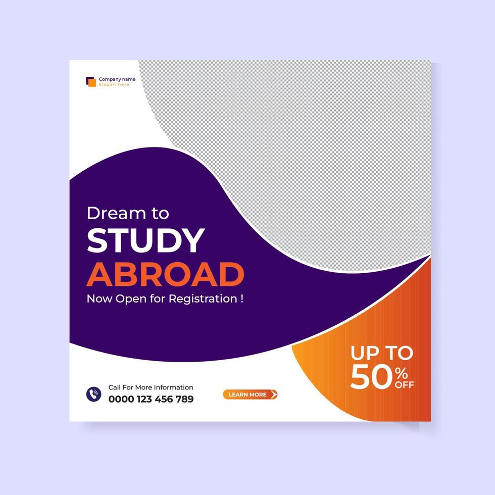 Study abroad social media post design template vector