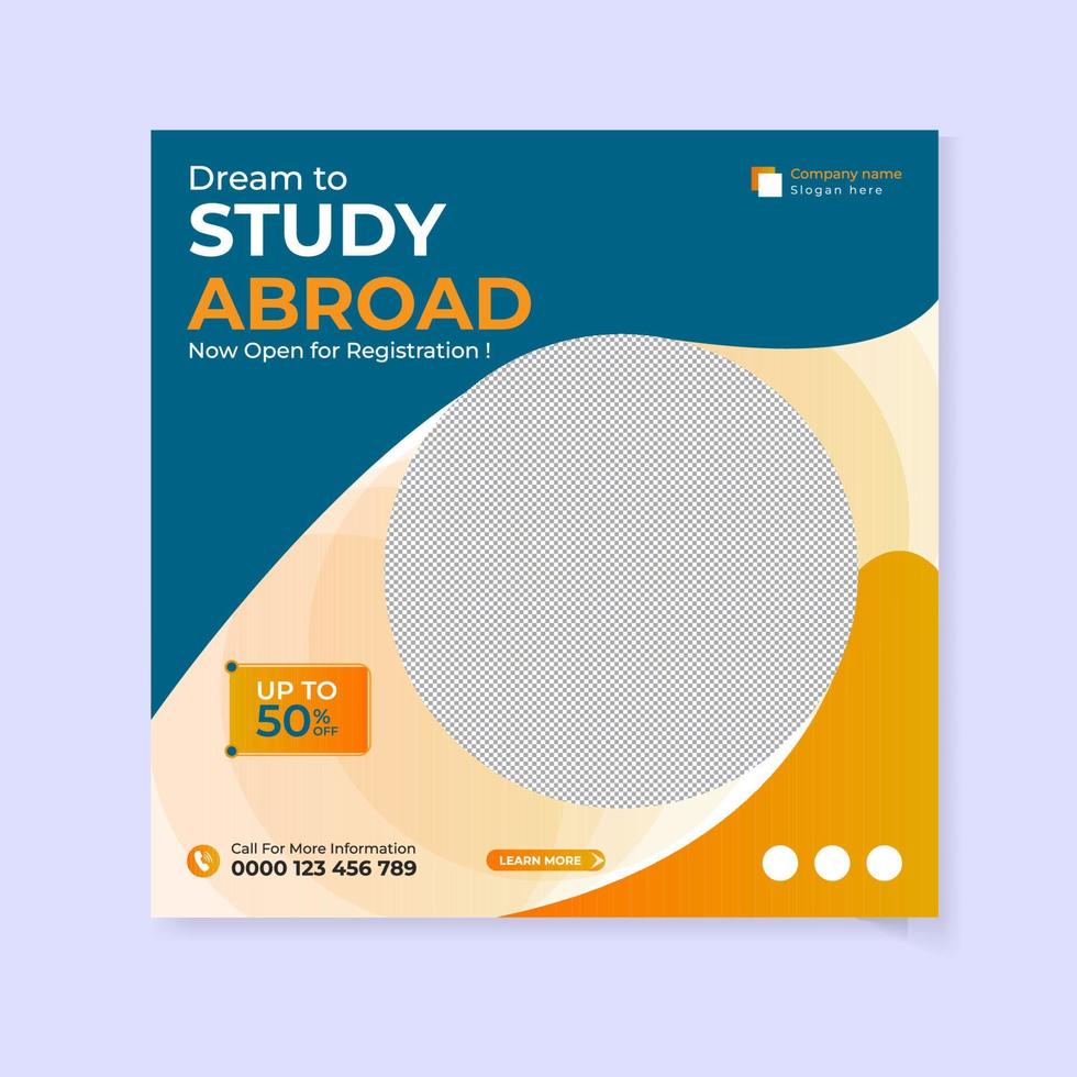 Study abroad social media post design template vector