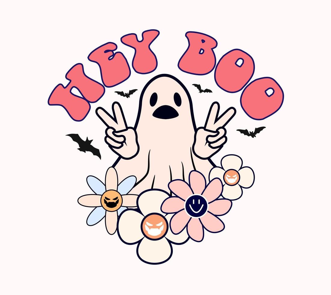 hey boo with boo halloween t shirt design vector