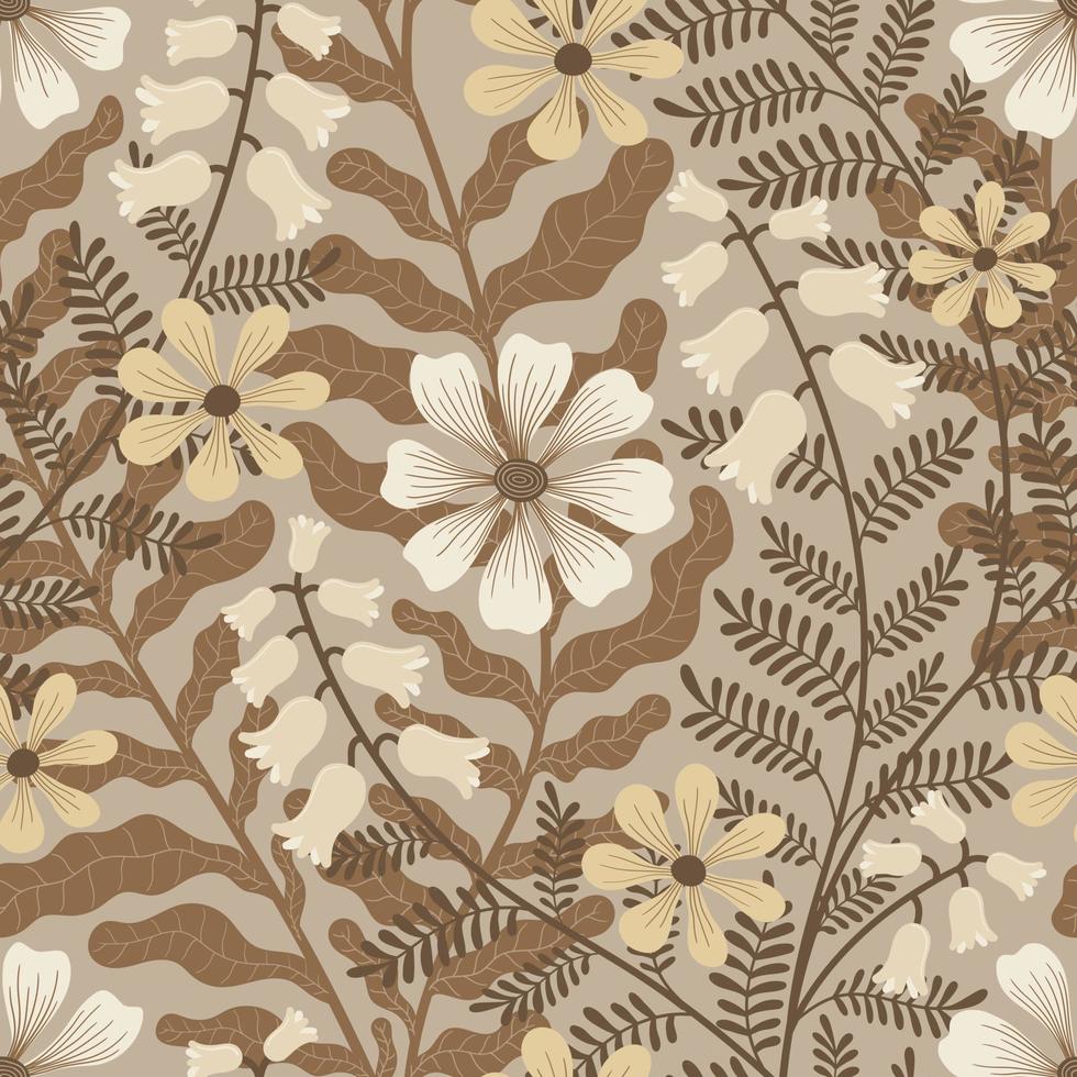 VECTOR SEAMLESS BEIGE BACKGROUND WITH WEAVING FLOWERS