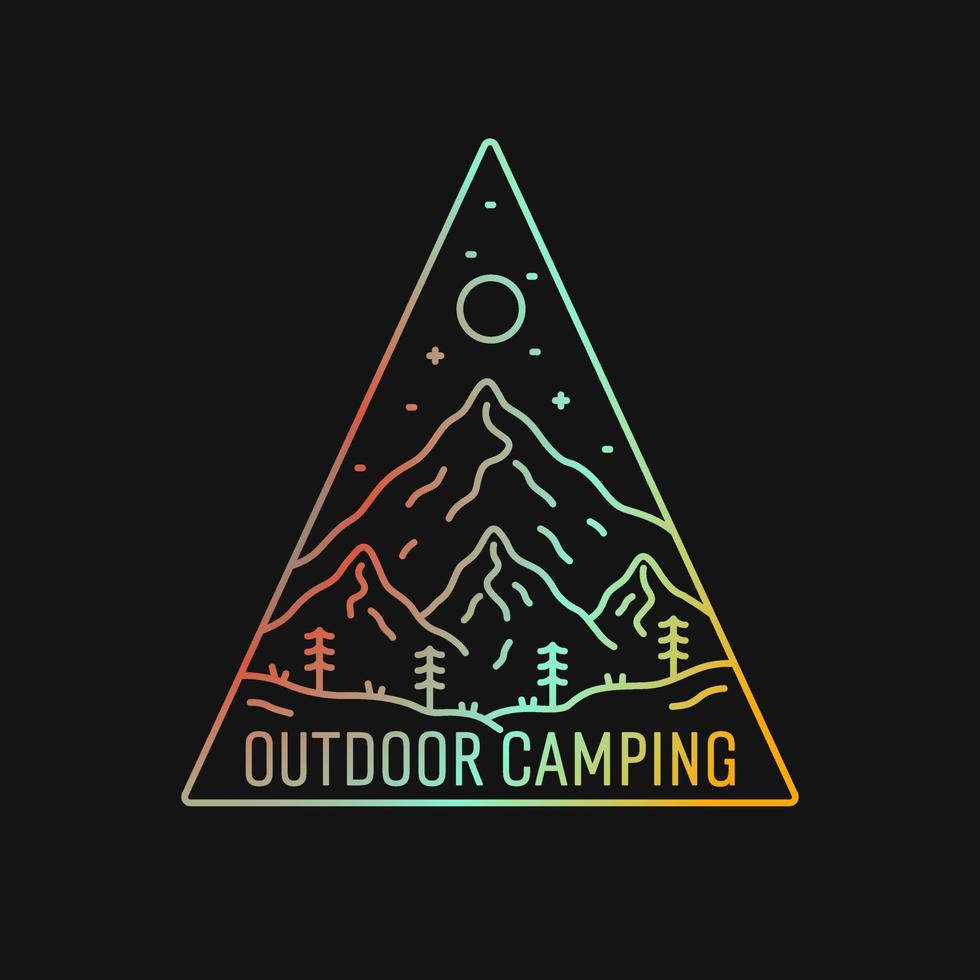 Outdoor camping mono line mountain design for badge patch emblem graphic vector art t-shirt design