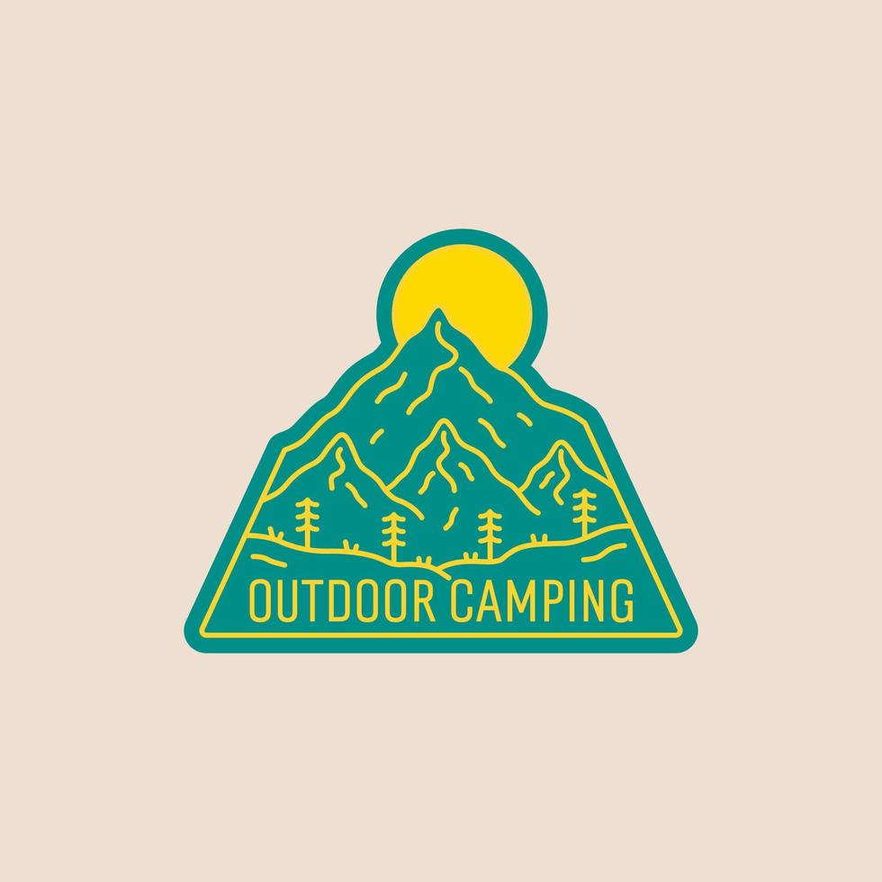 Outdoor camping mono line mountain design for badge patch emblem graphic vector art t-shirt design