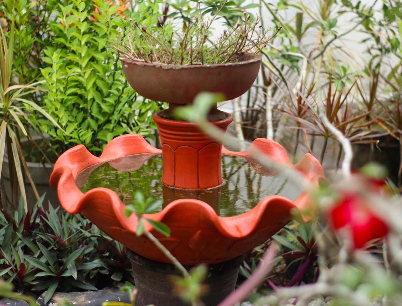 Clay shower in the middle of the garden blur effect photo