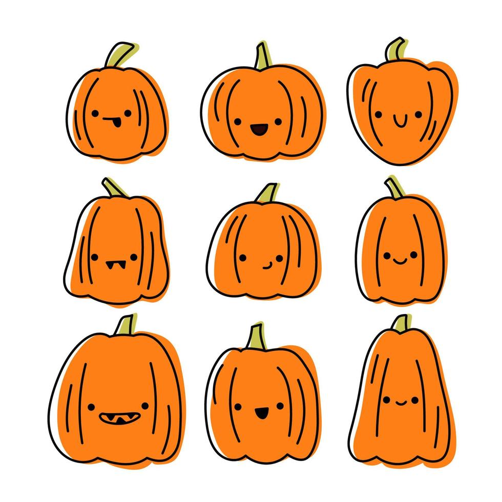 Halloween pumpkin set on white isolated background, linart vector