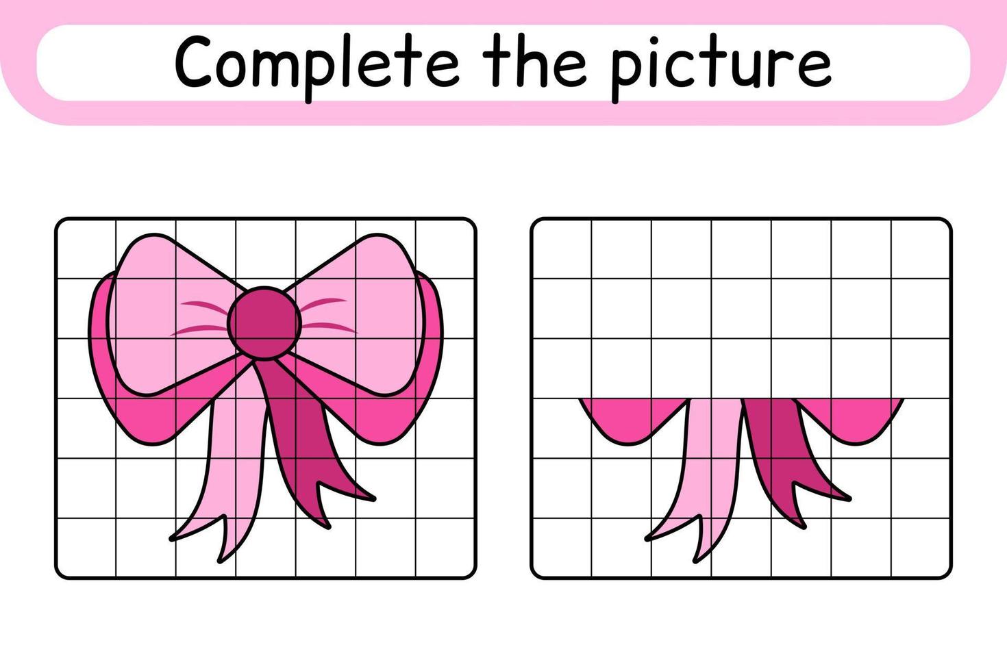 Complete the picture bow. Copy the picture and color. Finish the image. Coloring book. Educational drawing exercise game for children vector