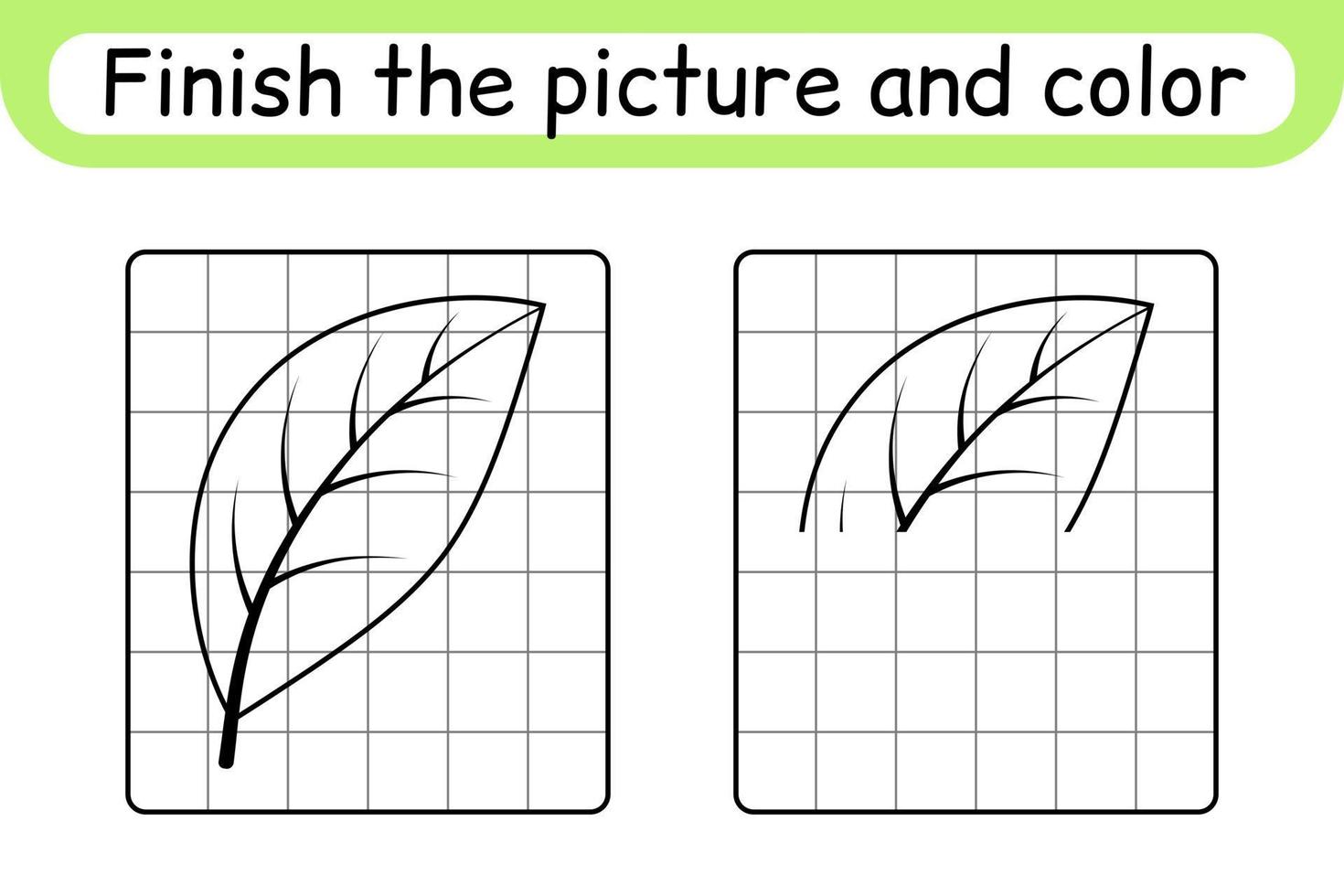 Complete the picture leaf. Copy the picture and color. Finish the image. Coloring book. Educational drawing exercise game for children vector