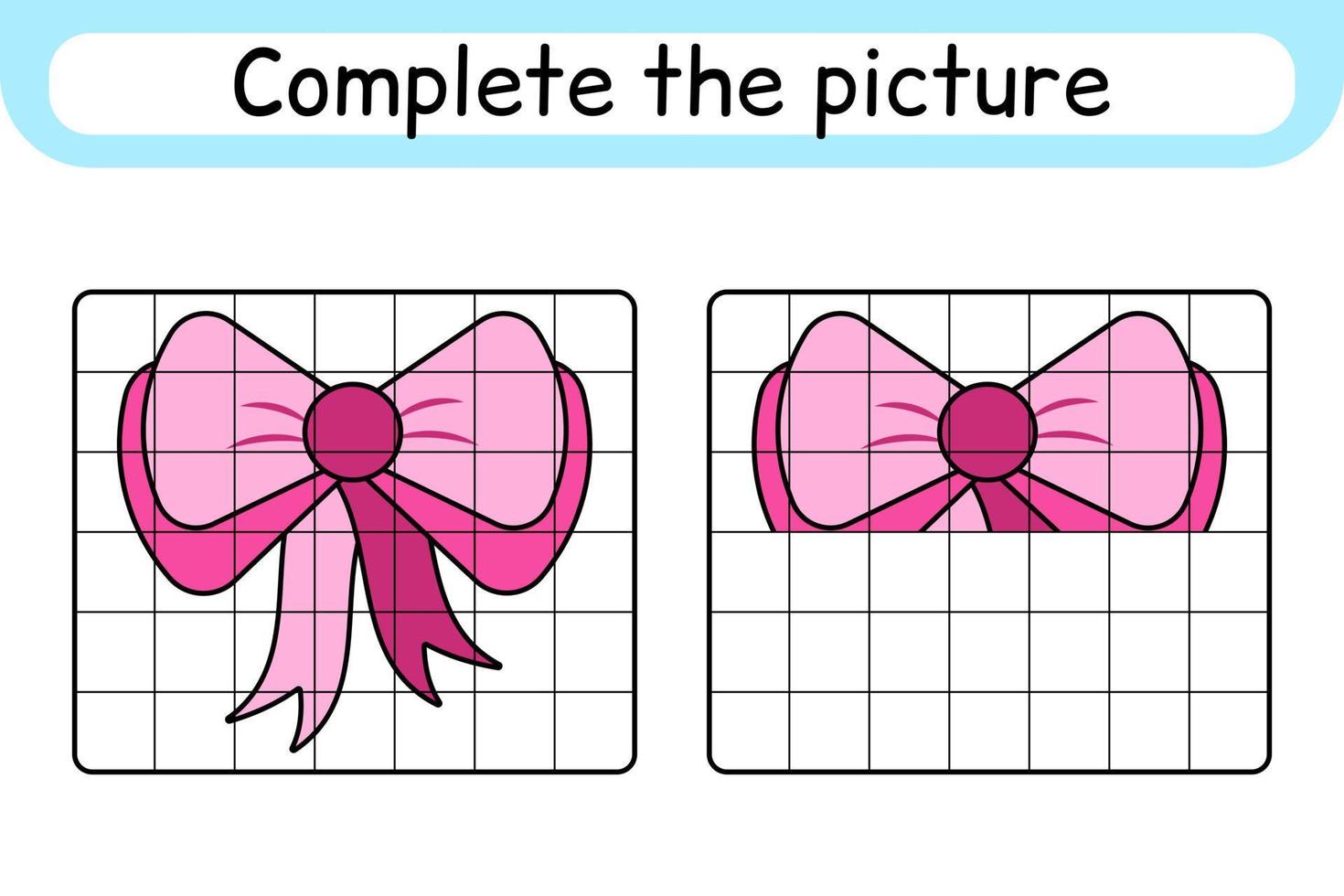 Complete the picture bow. Copy the picture and color. Finish the image. Coloring book. Educational drawing exercise game for children vector