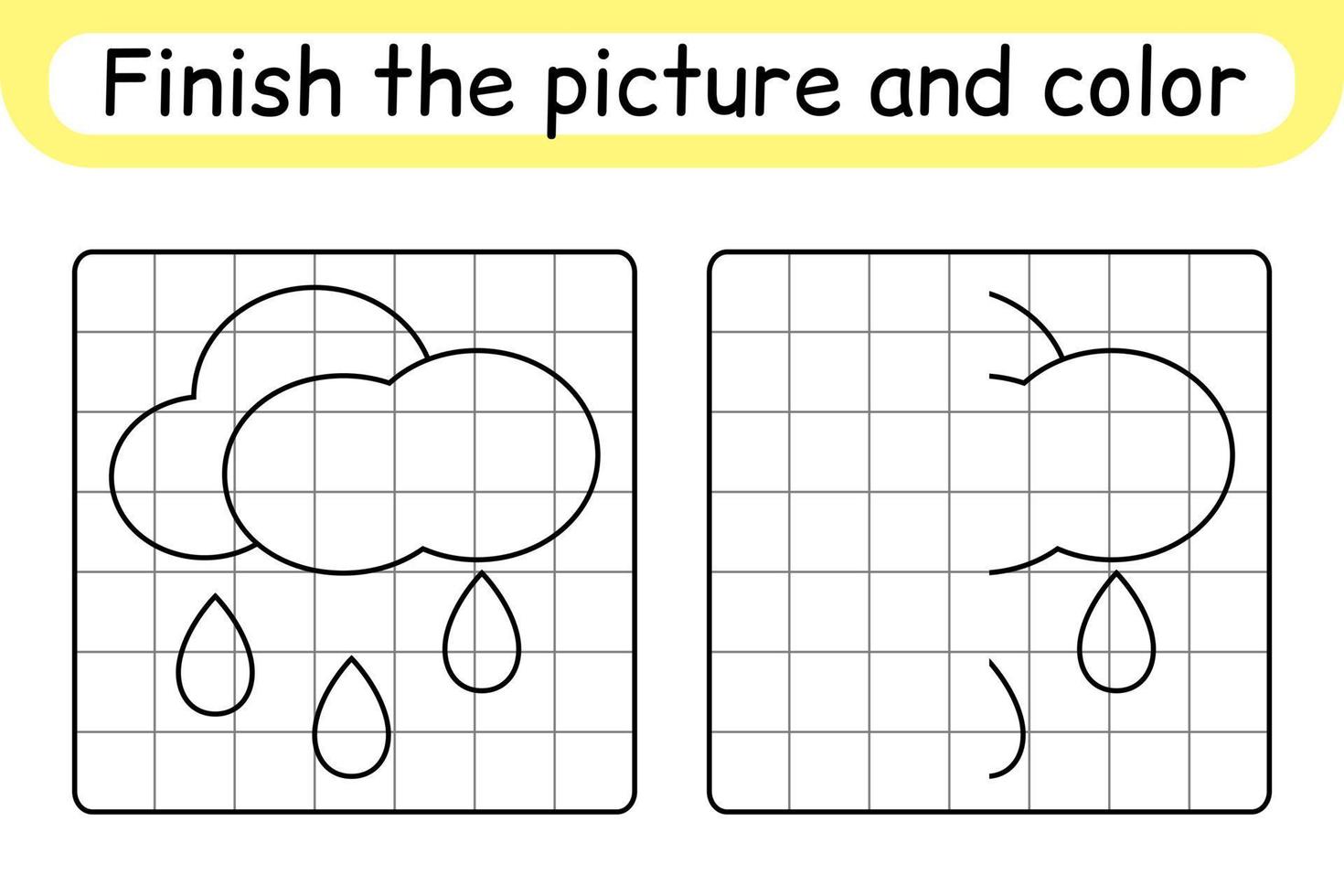 Complete the picture cloud. Copy the picture and color. Finish the image. Coloring book. Educational drawing exercise game for children vector