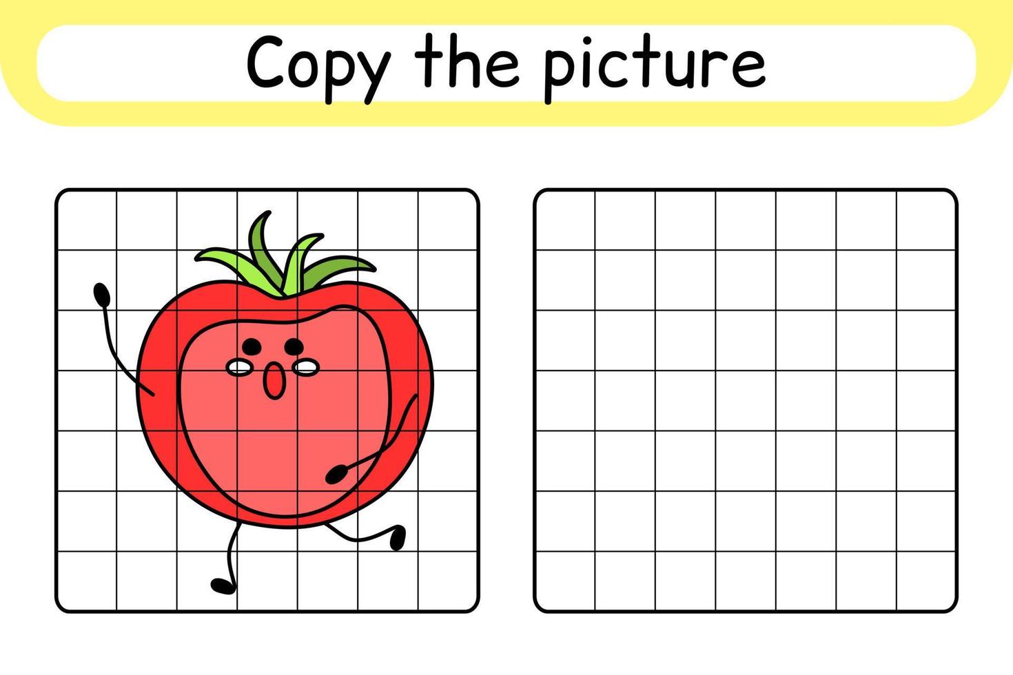 Copy the picture and color tomato. Complete the picture. Finish the image. Coloring book. Educational drawing exercise game for children vector