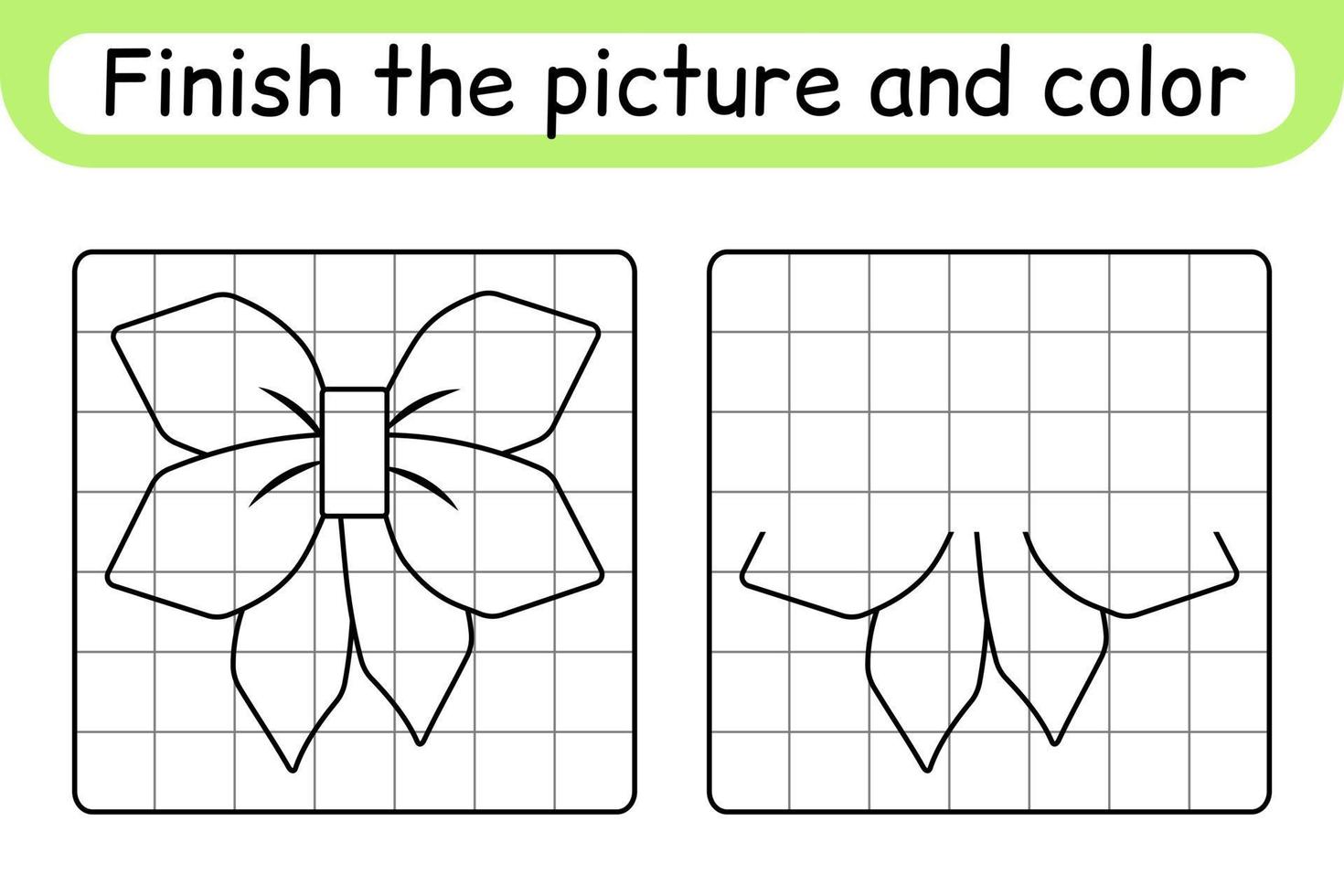 Complete the picture bow. Copy the picture and color. Finish the image. Coloring book. Educational drawing exercise game for children vector