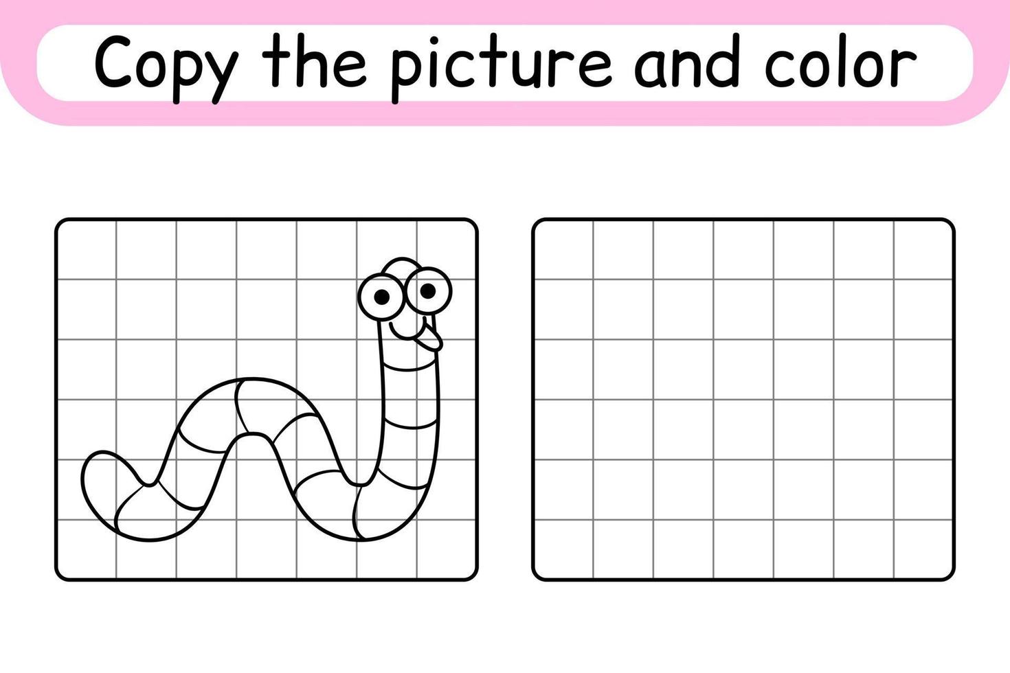 Copy the picture and color worm. Complete the picture. Finish the image. Coloring book. Educational drawing exercise game for children vector