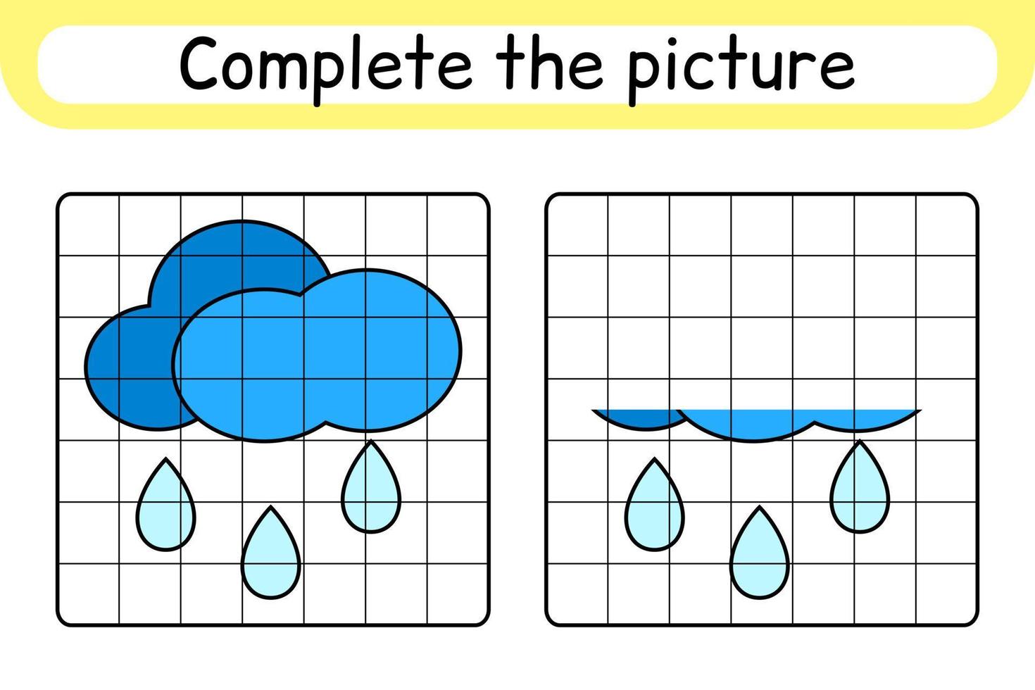 Complete the picture cloud. Copy the picture and color. Finish the image. Coloring book. Educational drawing exercise game for children vector