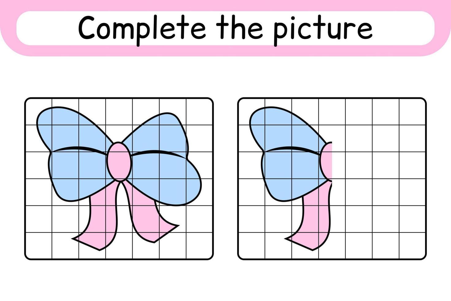 Complete the picture bow. Copy the picture and color. Finish the image. Coloring book. Educational drawing exercise game for children vector