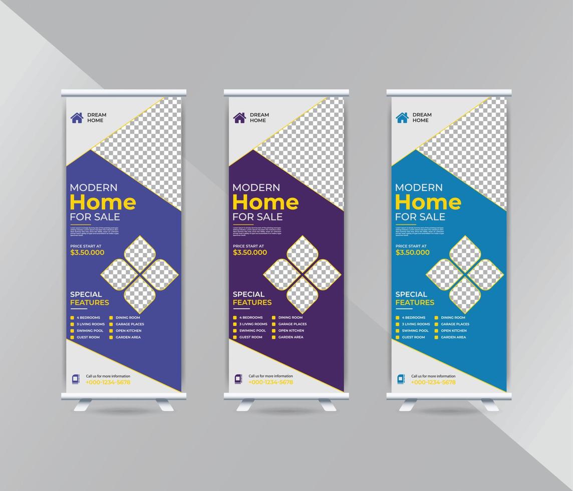 Simple and modern home for sale roll up banner template vector