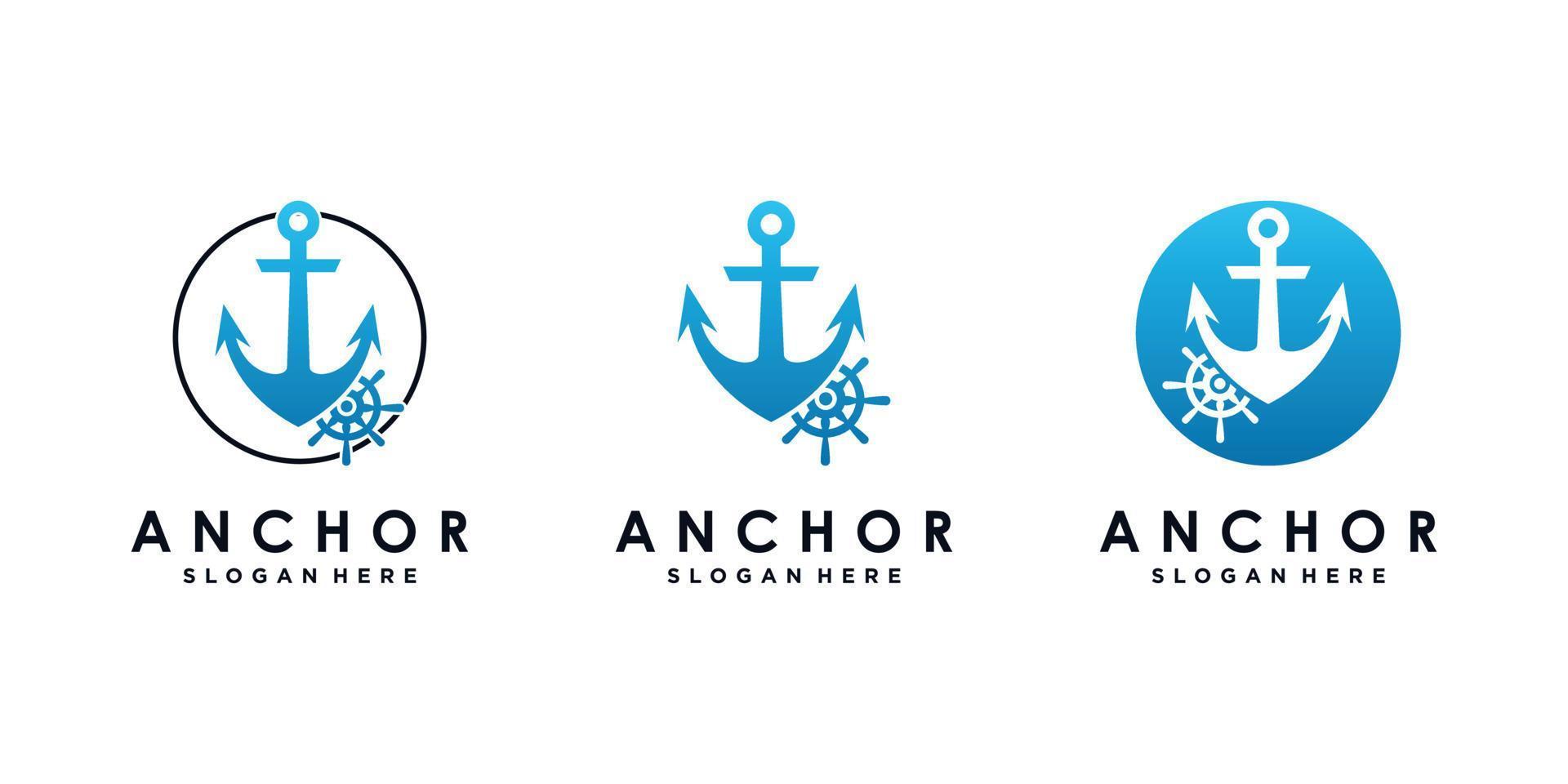 Set of anchor logo design bundle for sailor icon with creative concept Premium Vector