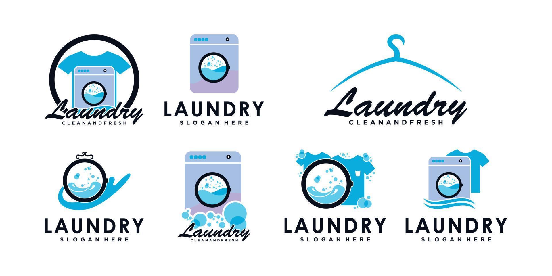 conjunto de paquete de diseño de logotipo de lavadora de ropa con vector premium de concepto único