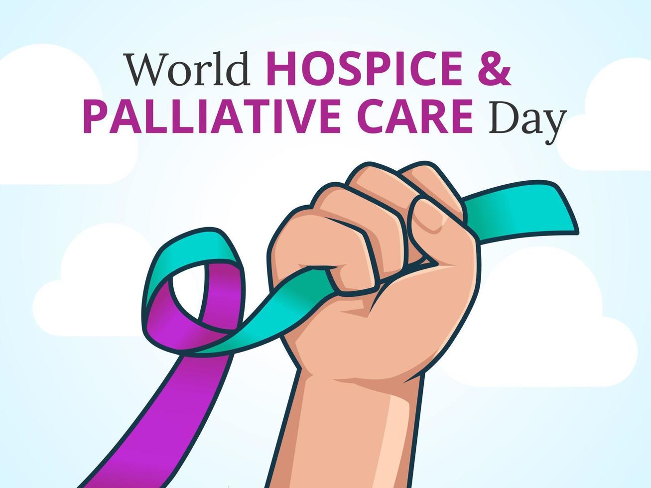 World Hospice and Palliative Care Day Concept. Hand holding ribbon vector