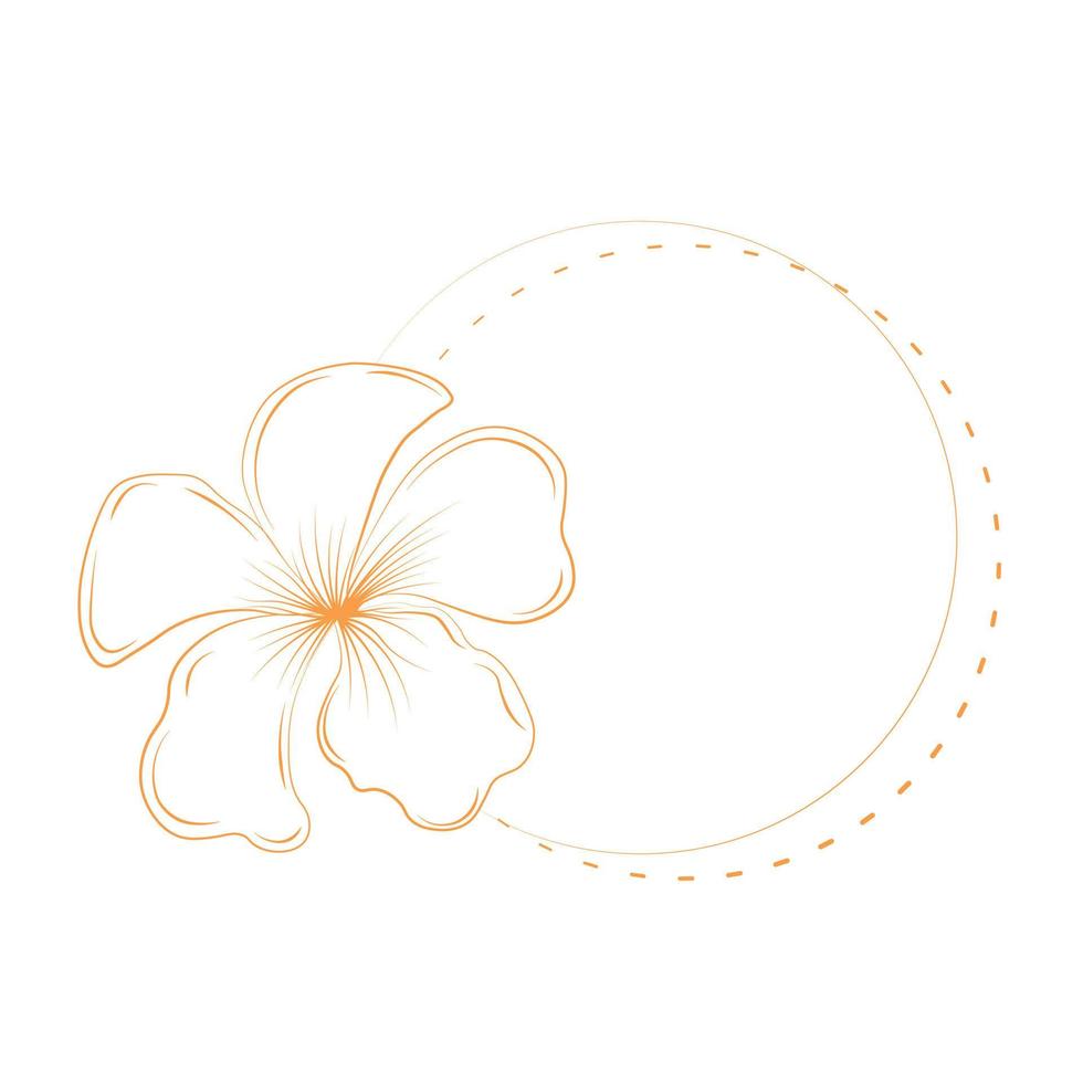 Round frame with Plumeria flower and butterfly. Vector stock illustration. Delicate butterfly wings. Elegant design for invitations, postcards, avatars for social networks. Isolated on a white