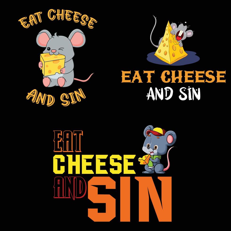 Eat cheese and sin vector art and t- shirt design bundle with rat