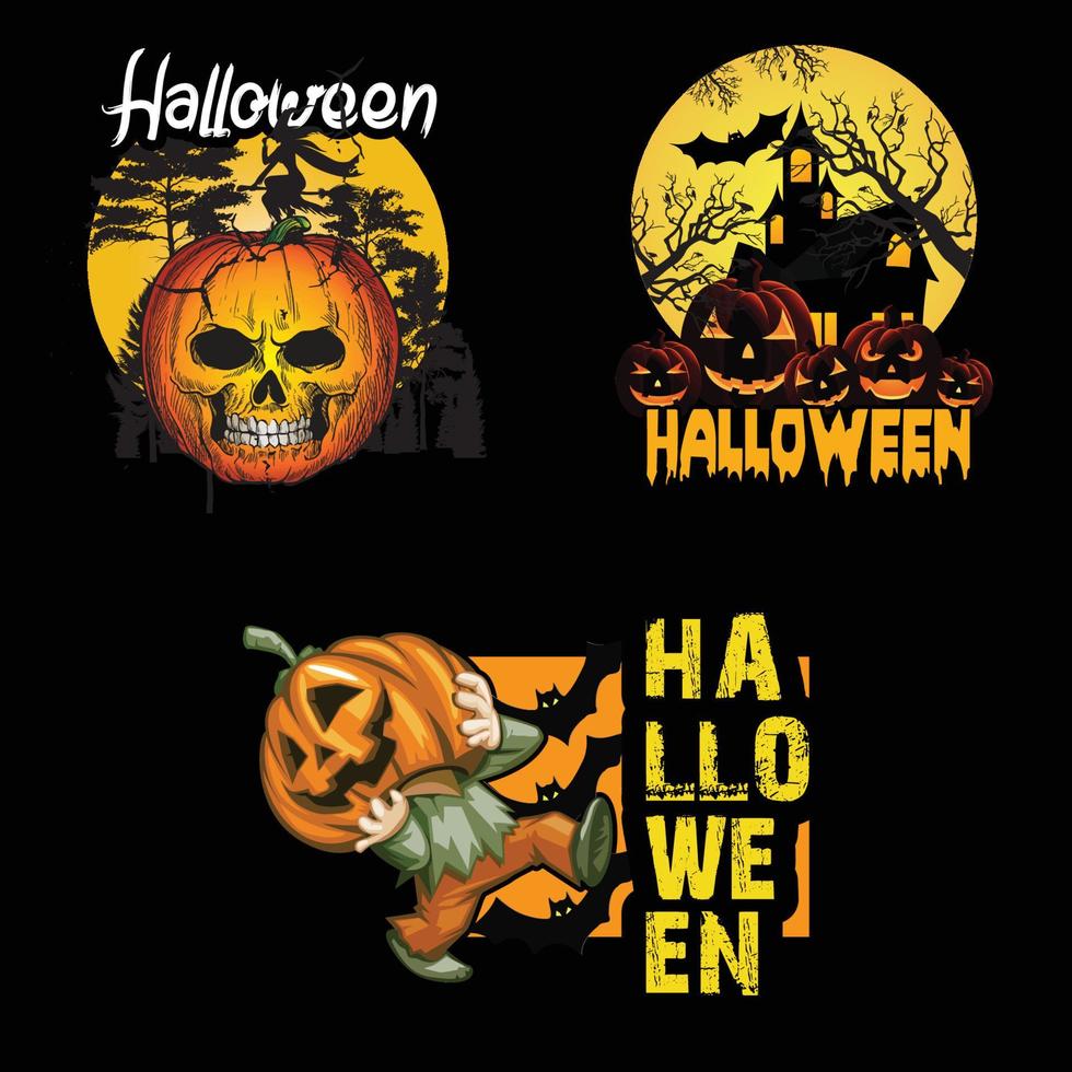 arte vectorial de halloween y paquete de plantillas de diseño de camisetas 300 ppp vector listo para imprimir