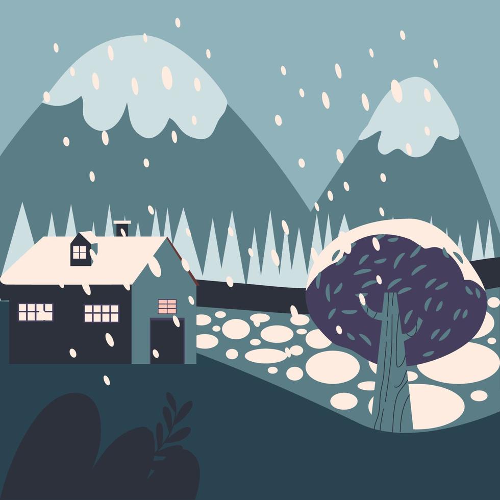 Winter flat illustration landscape vector