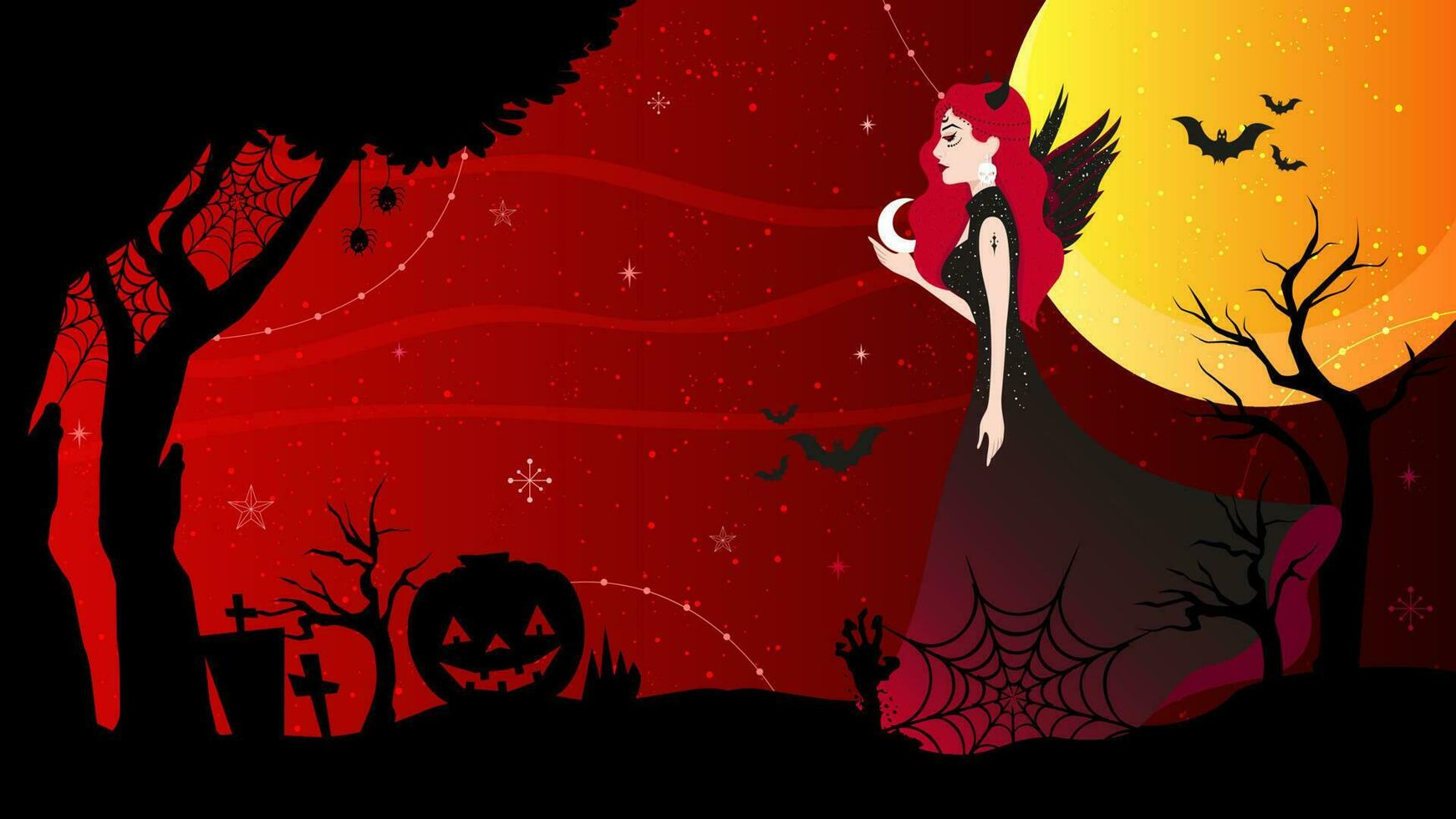 Halloween landscape illustration with beautiful red evil vector