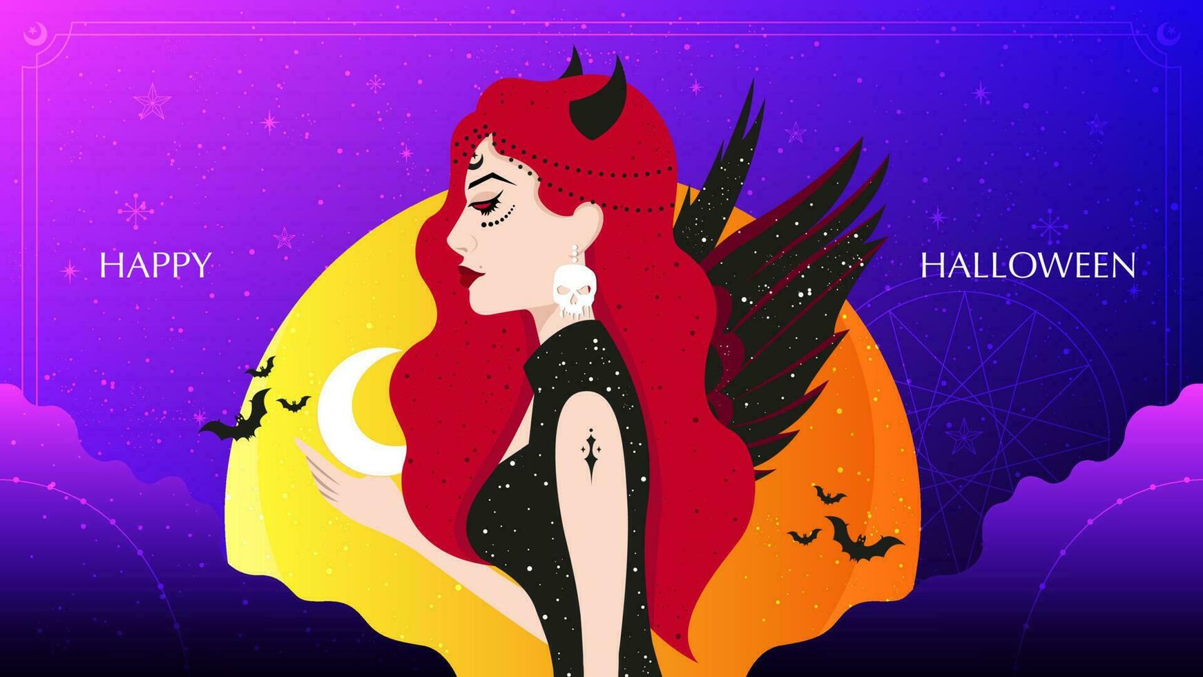 Happy Halloween banner with beautiful red evil vector