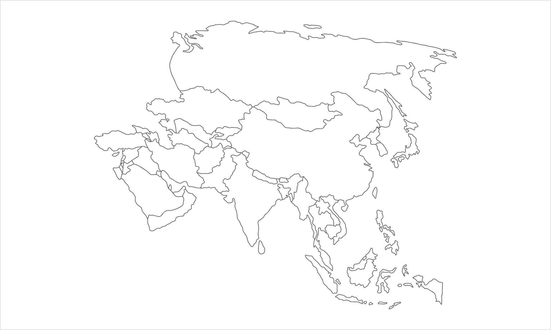 Азия карта без фона. Карта Азии белая. Карта Европы и Азии раскраска. Контурная карта Азии черно белая.