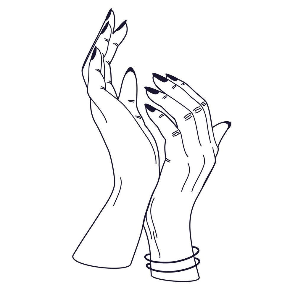 manos de mujer. manos femeninas con varios gestos. perfecto para logotipos, estampados, patrones, carteles y otros diseños. ilustración vectorial estilo lineal minimalista de moda. vector