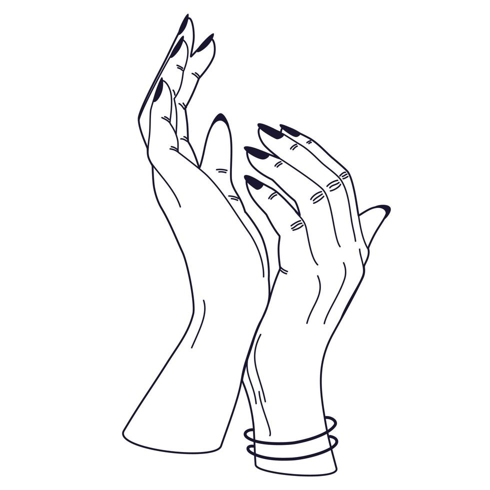 Women's hands. Female hands with various gestures. Perfect for logos, prints, patterns, posters and other designs. Vector illustration fashionable minimalistic linear style.