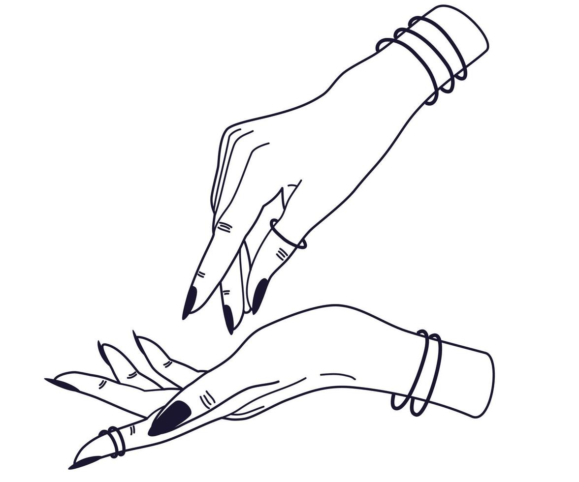 Women's hands. Female hands with various gestures. Perfect for logos, prints, patterns, posters and other designs. Vector illustration fashionable minimalistic linear style.