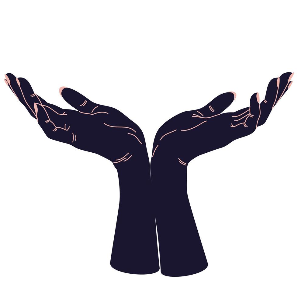 Women's hands. Female hands with various gestures. Alchemy esoteric magic celestial talisman with witchcraft hands sacred geometry. Vector illustration fashionable minimalistic style.