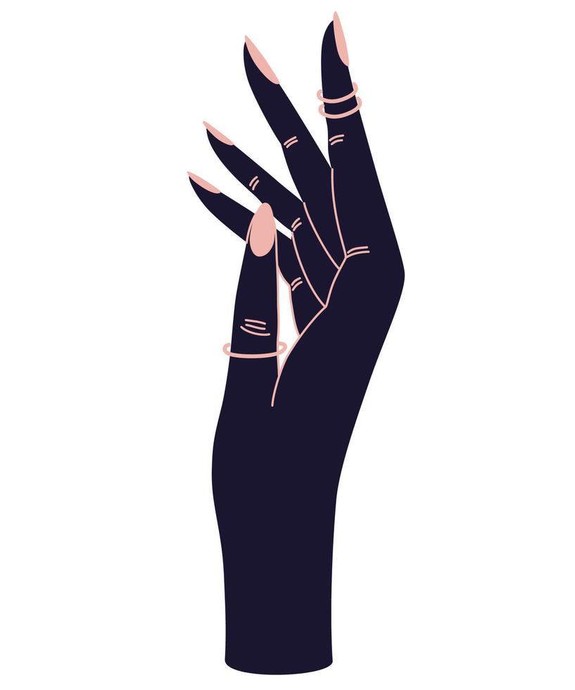 Women's hands. Female hands with various gestures. Alchemy esoteric magic celestial talisman with witchcraft hands sacred geometry. Vector illustration fashionable minimalistic style.