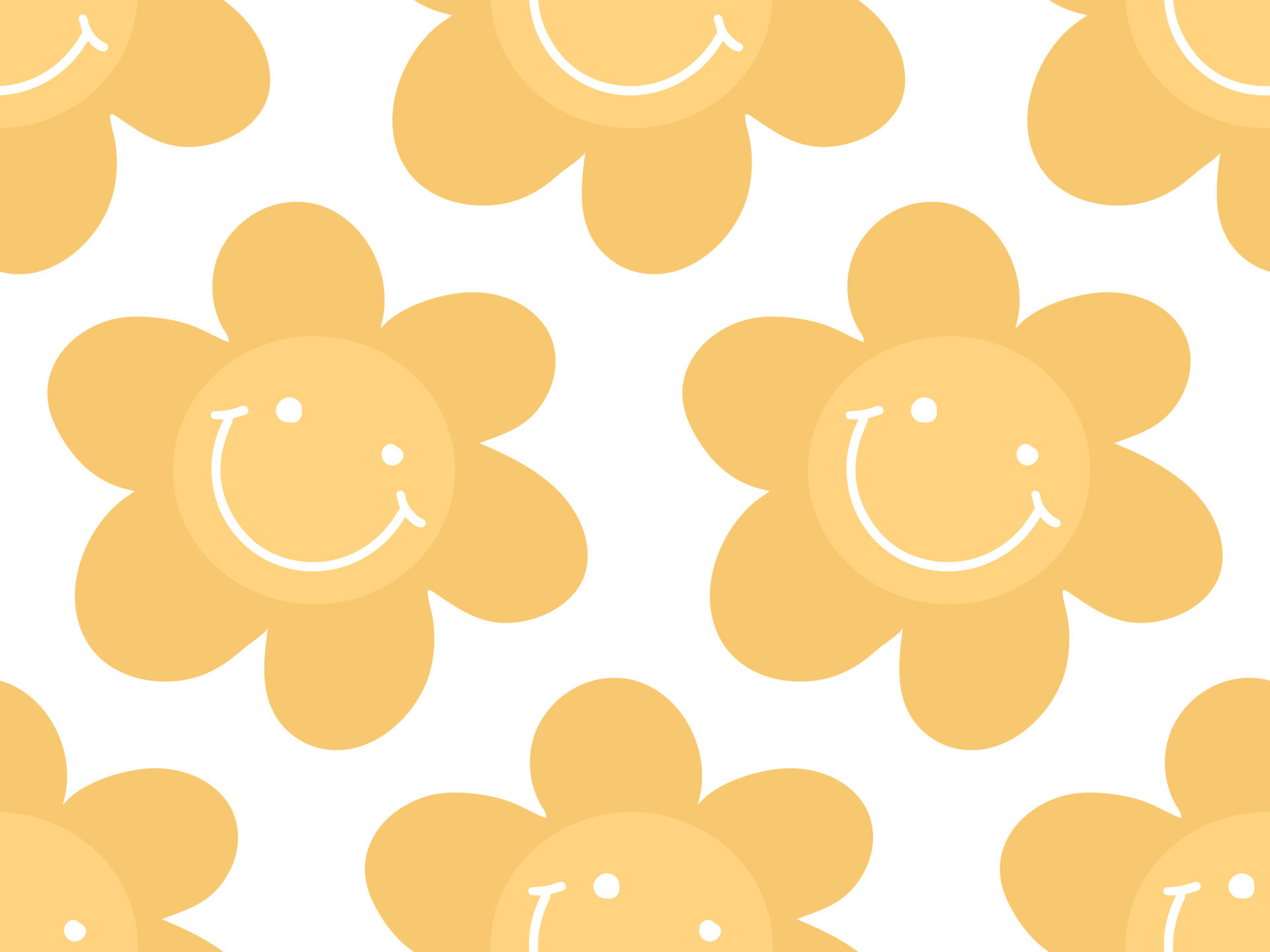 Cute simple seamless pattern floral background with doodle daisy flower  head, face with smile. Positive yellow flower backdrop 11097446 Vector Art  at Vecteezy