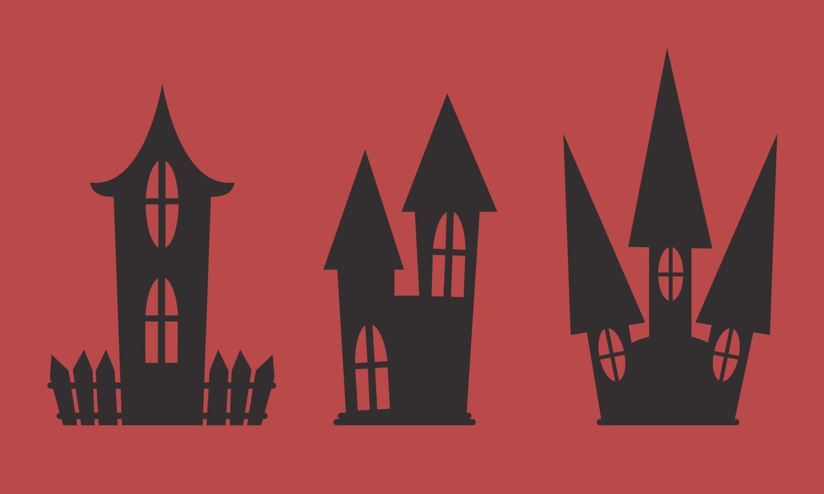 Set of witch huts. Scary buildings in black flat style. vector